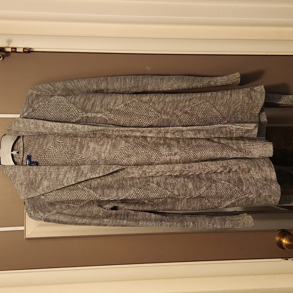 Old navy gray and white marled tie waist cardigan medium